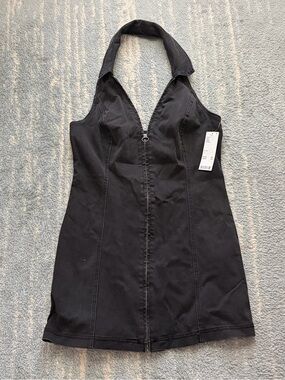 NWT Urban Outfitters Black Denim Halter Zip-Front Dress